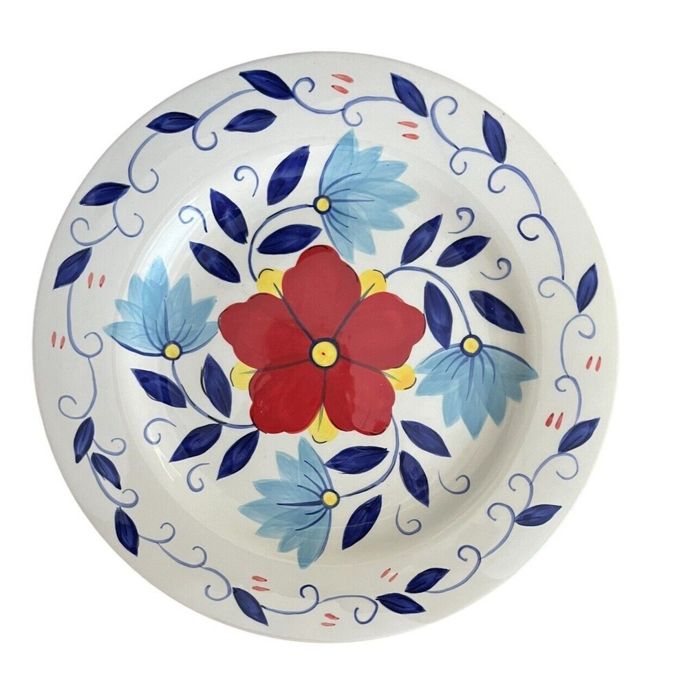Pier One Portalegre Plate Handpainted Leaf Vine Border Floral Tiny Chip Rim 11"